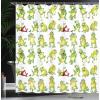Ambesonne Cartoon Shower Curtain, Frogs in Different Positions Funny Happy Expressions Faces Toads, Cloth Fabric Bathroom Decor Set with Hooks, 69″ W x 70″ L, Green Yellow Red
