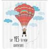 Ambesonne Cartoon Shower Curtain, Inspirational Words Say Yes to New Adventures Hand Drawn Hot Air Balloon, Cloth Fabric Bathroom Decor Set with Hooks, 69″ W x 70″ L, Coral Sky Blue