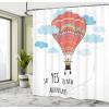 Ambesonne Cartoon Shower Curtain, Inspirational Words Say Yes to New Adventures Hand Drawn Hot Air Balloon, Cloth Fabric Bathroom Decor Set with Hooks, 69″ W x 70″ L, Coral Sky Blue