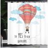 Ambesonne Cartoon Shower Curtain, Inspirational Words Say Yes to New Adventures Hand Drawn Hot Air Balloon, Cloth Fabric Bathroom Decor Set with Hooks, 69″ W x 75″ L, Coral Sky Blue