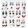 Ambesonne Cartoon Shower Curtain, Smiling Face and Cartoon Hand Drawing Image with Positive Face Expressions, Cloth Fabric Bathroom Decor Set with Hooks, 69″ W x 70″ L, Multicolor