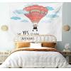 Ambesonne Cartoon Tapestry, Inspirational Words Say Yes to New Adventures Hand Drawn Hot Air Balloon, Fabric Wall Hanging Decor for Bedroom Living Room Dorm, 45″ X 30″, Mint Pink