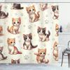Ambesonne Cat Shower Curtain, Little Fun Kittens Cartoon Animal Characters with Muted Colored Paws, Cloth Fabric Bathroom Decor Set with Hooks, 69″ W x 70″ L, Ivory Apricot and Dark Grey