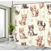 Ambesonne Cat Shower Curtain, Little Fun Kittens Cartoon Animal Characters with Muted Colored Paws, Cloth Fabric Bathroom Decor Set with Hooks, 69″ W x 70″ L, Ivory Apricot and Dark Grey