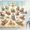 Ambesonne Cat Shower Curtain, Summer Time Fun Cartoon Sandy Beach Scene with Happy Kittens in Sun Beds, Cloth Fabric Bathroom Decor Set with Hooks, 69″ W x 70″ L, Beige Orange Pale Blue
