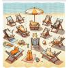 Ambesonne Cat Shower Curtain, Summer Time Fun Cartoon Sandy Beach Scene with Happy Kittens in Sun Beds, Cloth Fabric Bathroom Decor Set with Hooks, 69″ W x 70″ L, Beige Orange Pale Blue
