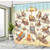Ambesonne Cat Shower Curtain, Summer Time Fun Cartoon Sandy Beach Scene with Happy Kittens in Sun Beds, Cloth Fabric Bathroom Decor Set with Hooks, 69″ W x 70″ L, Beige Orange Pale Blue