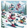 Ambesonne Cat Shower Curtain, Winter Themed Cartoon of Skiing Kitty Friends Snowy Mountain Pine Trees, Cloth Fabric Bathroom Decor Set with Hooks, 69″ W x 70″ L, Pale Blue Raspberry White
