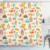 Ambesonne Cartoon Shower Curtain, Autumn Pattern Owl Fox Squirrel Birds Animal Leaves Print, Cloth Fabric Bathroom Decor Set with Hooks, 69″ W x 75″ L, Cream Multicolor