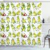 Ambesonne Cartoon Shower Curtain, Frogs in Different Positions Funny Happy Expressions Faces Toads, Cloth Fabric Bathroom Decor Set with Hooks, 69″ W x 70″ L, Green Yellow Red