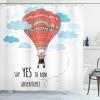 Ambesonne Cartoon Shower Curtain, Inspirational Words Say Yes to New Adventures Hand Drawn Hot Air Balloon, Cloth Fabric Bathroom Decor Set with Hooks, 69″ W x 70″ L, Coral Sky Blue