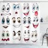 Ambesonne Cartoon Shower Curtain, Smiling Face and Cartoon Hand Drawing Image with Positive Face Expressions, Cloth Fabric Bathroom Decor Set with Hooks, 69″ W x 70″ L, Multicolor