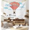 Ambesonne Cartoon Tapestry, Inspirational Words Say Yes to New Adventures Hand Drawn Hot Air Balloon, Fabric Wall Hanging Decor for Bedroom Living Room Dorm, 45″ X 30″, Mint Pink