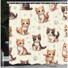 Ambesonne Cat Shower Curtain, Little Fun Kittens Cartoon Animal Characters with Muted Colored Paws, Cloth Fabric Bathroom Decor Set with Hooks, 69″ W x 70″ L, Ivory Apricot and Dark Grey