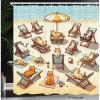 Ambesonne Cat Shower Curtain, Summer Time Fun Cartoon Sandy Beach Scene with Happy Kittens in Sun Beds, Cloth Fabric Bathroom Decor Set with Hooks, 69″ W x 70″ L, Beige Orange Pale Blue