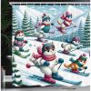 Ambesonne Cat Shower Curtain, Winter Themed Cartoon of Skiing Kitty Friends Snowy Mountain Pine Trees, Cloth Fabric Bathroom Decor Set with Hooks, 69″ W x 70″ L, Pale Blue Raspberry White
