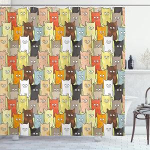 Ambesonne Cats Shower Curtain, Funny Colorful Graphic Kittens Cartoon Style Boys Girls Playroom, Cloth Fabric Bathroom Decor Set with Hooks, 69″ W x 75″ L, Pastel Pink Grey