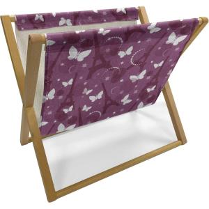 Ambesonne Eiffel Magazine and Book Holder, Romantic Valentines Day Eiffel Tower City of Love Doodle Style Heart Shapes, Floor Rack Decor for Interior of Home & Office, 22″ x 19″, Maroon White Tan(Violet Plum White)