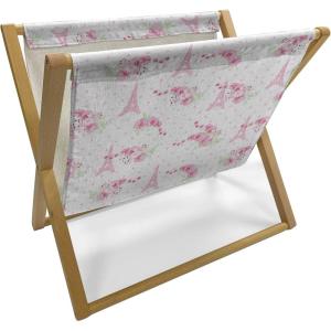 Ambesonne Eiffel Magazine and Book Holder, Romantic Valentines Day Eiffel Tower City of Love Doodle Style Heart Shapes, Floor Rack Decor for Interior of Home & Office, 22″ x 19″, Maroon White Tan(Pale Pink Green White)