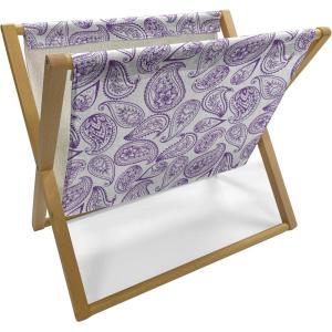 Ambesonne Love Magazine and Book Holder, Romance for Valentine’s Day Hearts in Lamp Classic Antique Themed Pattern, Floor Rack Decor for Interior of Home & Office, 22″ x 19″, Vermilion and Scarlet(Purple and White)