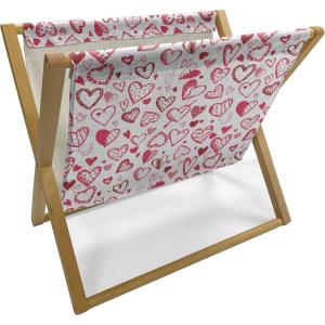 Ambesonne Love Magazine and Book Holder, Romance for Valentine’s Day Hearts in Lamp Classic Antique Themed Pattern, Floor Rack Decor for Interior of Home & Office, 22″ x 19″, Vermilion and Scarlet(Magenta Ruby White)