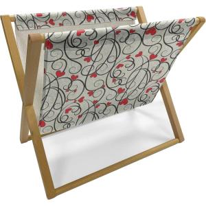 Ambesonne Love Magazine and Book Holder, Romance for Valentine’s Day Hearts in Lamp Classic Antique Themed Pattern, Floor Rack Decor for Interior of Home & Office, 22″ x 19″, Vermilion and Scarlet(Eggshell Vermilion Black)