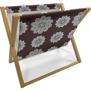 Ambesonne Love Magazine and Book Holder, Romance for Valentine’s Day Hearts in Lamp Classic Antique Themed Pattern, Floor Rack Decor for Interior of Home & Office, 22″ x 19″, Vermilion and Scarlet(Chestnut Brown and White)