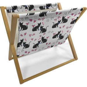 Ambesonne Pets Magazine and Book Holder, Cats with Hearts Valentines Day Theme Lovers Kitten Meow Doodle, Floor Rack Decor for Interior of Home & Office, 22″ x 19″, Black Magenta and Blue(Black Magenta and Blue)