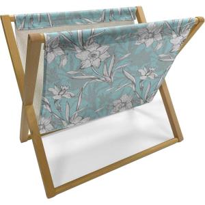 Ambesonne Romantic Magazine and Book Holder, Geometric Horizontal Oval Rows Drawn Along Little Hearts Valentines, Floor Rack Decor for Interior of Home & Office, 22″ x 19″, Almond Green and White(Turquoise and White)