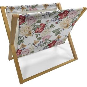 Ambesonne Romantic Magazine and Book Holder, Heart Pattern Lovers Valentines Day Honeymoon Girls Doodle Design, Floor Rack Decor for Interior of Home & Office, 22″ x 19″, Orange White(Pale Pink Cream)
