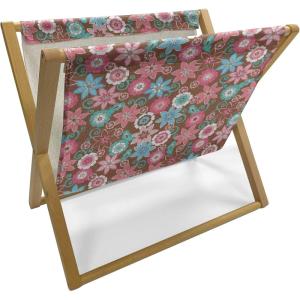 Ambesonne Romantic Magazine and Book Holder, Valentines Day Inspired Love Couple Sign Hearts and Retro Polka Dots, Floor Rack Decor for Interior of Home & Office, 22″ x 19″, Coral Pale Orange Blue(Pink Brown and Teal)