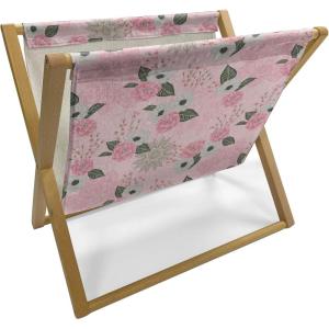 Ambesonne Spring Magazine and Book Holder, Blossoms Forms Heart Shapes Valentine’s Day Orderly Repeated Illustration, Floor Rack Decor for Interior of Home & Office, 22″ x 19″, White Pale Fuchsia(Pale Pink Peacock Green)