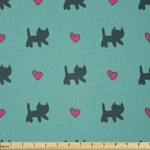 Ambesonne Teal Fabric by The Yard, Kittens Pink Hearts Animal Design with Valentines Inspirations, Stretch Knit Fabric for Clothing Sewing and Arts Crafts, 3 Yards, Teal Pink Dark Blue(Teal Pink Dark Blue)