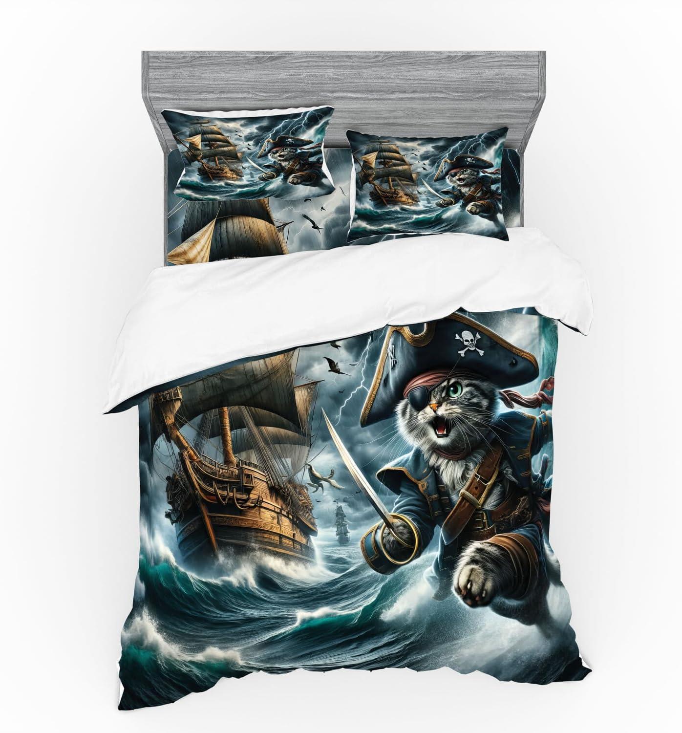 imageAmbesonne Cat Bedding Set Romantic Date Night of Kitties Drinking Milkshake Cozy Night Scene Valentines 4 Piece Duvet Cover Set with Shams and Fitted Sheet Queen Size Dark Blue ApricotDark Slate Blue and Amber