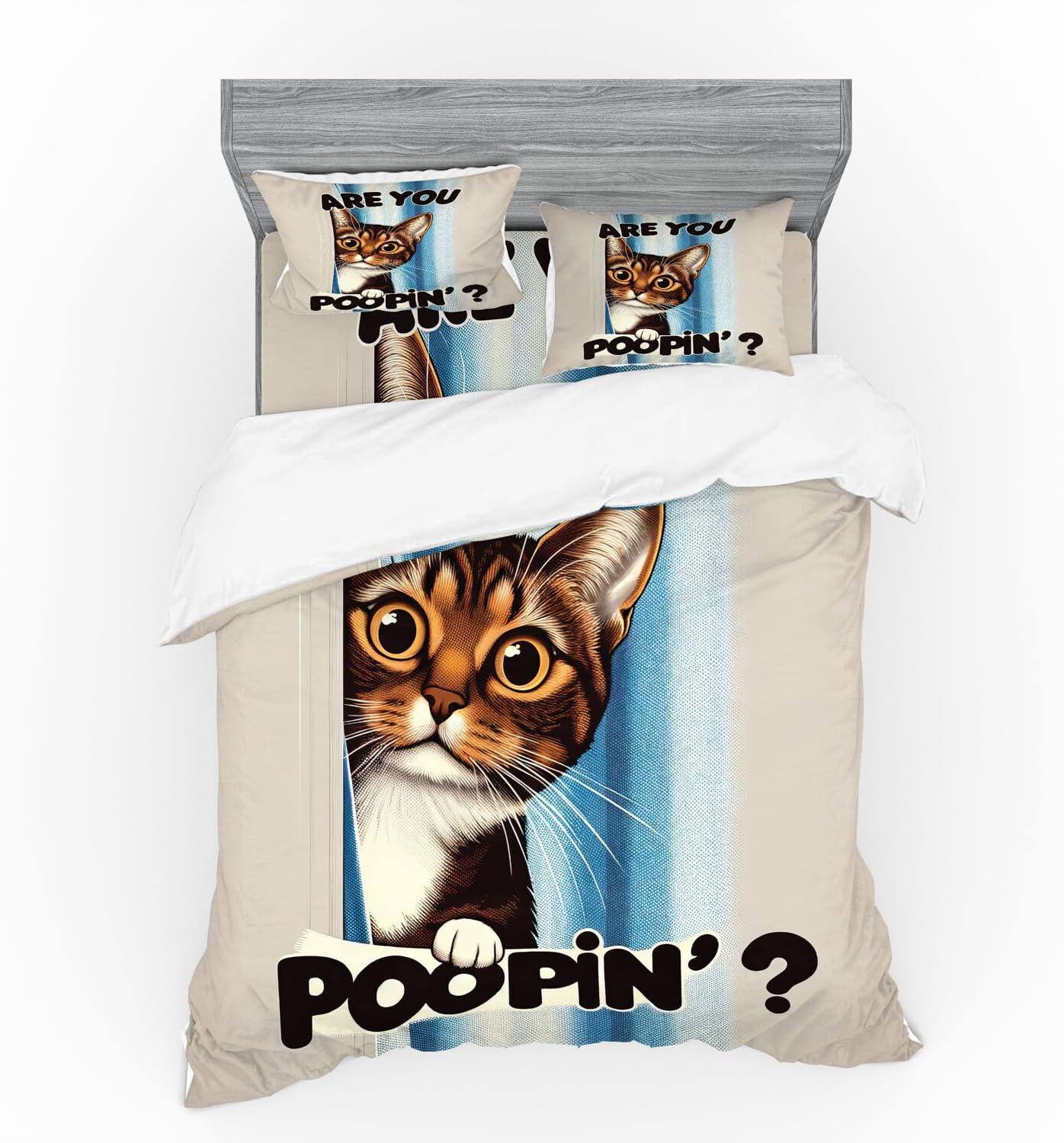 imageAmbesonne Cat Bedding Set Romantic Date Night of Kitties Drinking Milkshake Cozy Night Scene Valentines 4 Piece Duvet Cover Set with Shams and Fitted Sheet Queen Size Dark Blue ApricotBlue Coconut Chocolate