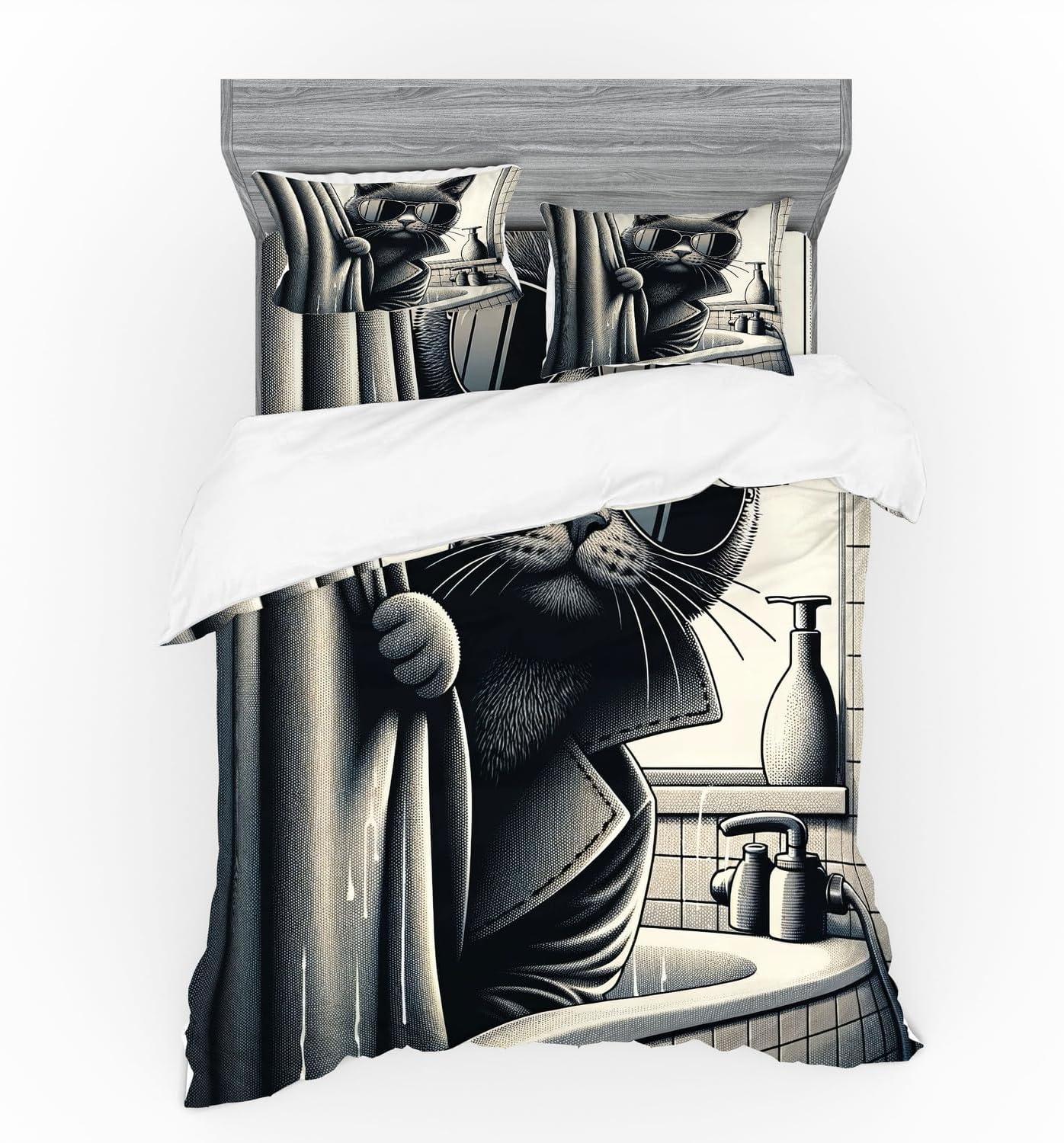 imageAmbesonne Cat Bedding Set Romantic Date Night of Kitties Drinking Milkshake Cozy Night Scene Valentines 4 Piece Duvet Cover Set with Shams and Fitted Sheet Queen Size Dark Blue ApricotDark Grey Pale Sepia