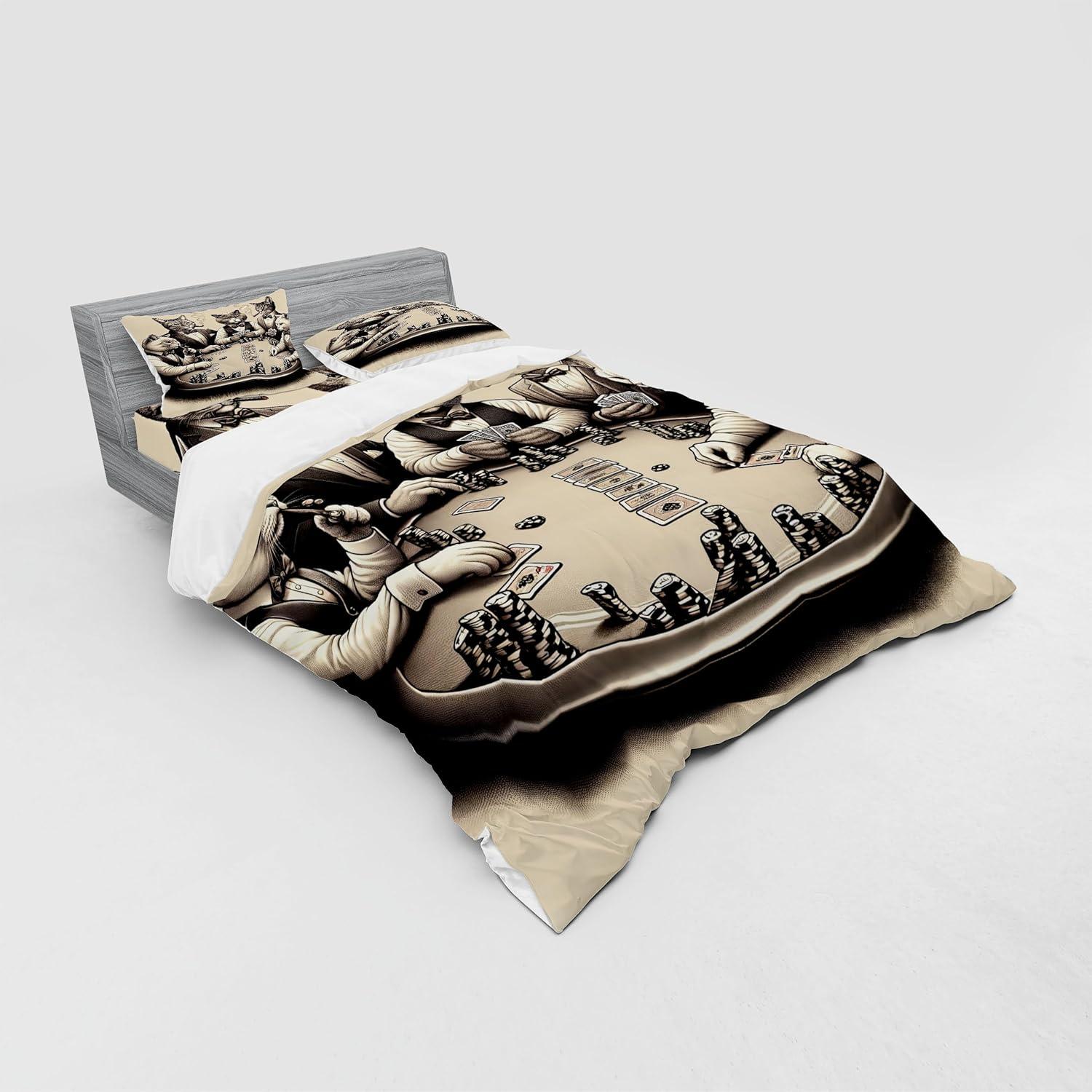 imageAmbesonne Cat Bedding Set Romantic Date Night of Kitties Drinking Milkshake Cozy Night Scene Valentines 4 Piece Duvet Cover Set with Shams and Fitted Sheet Queen Size Dark Blue ApricotIvory Dark Taupe