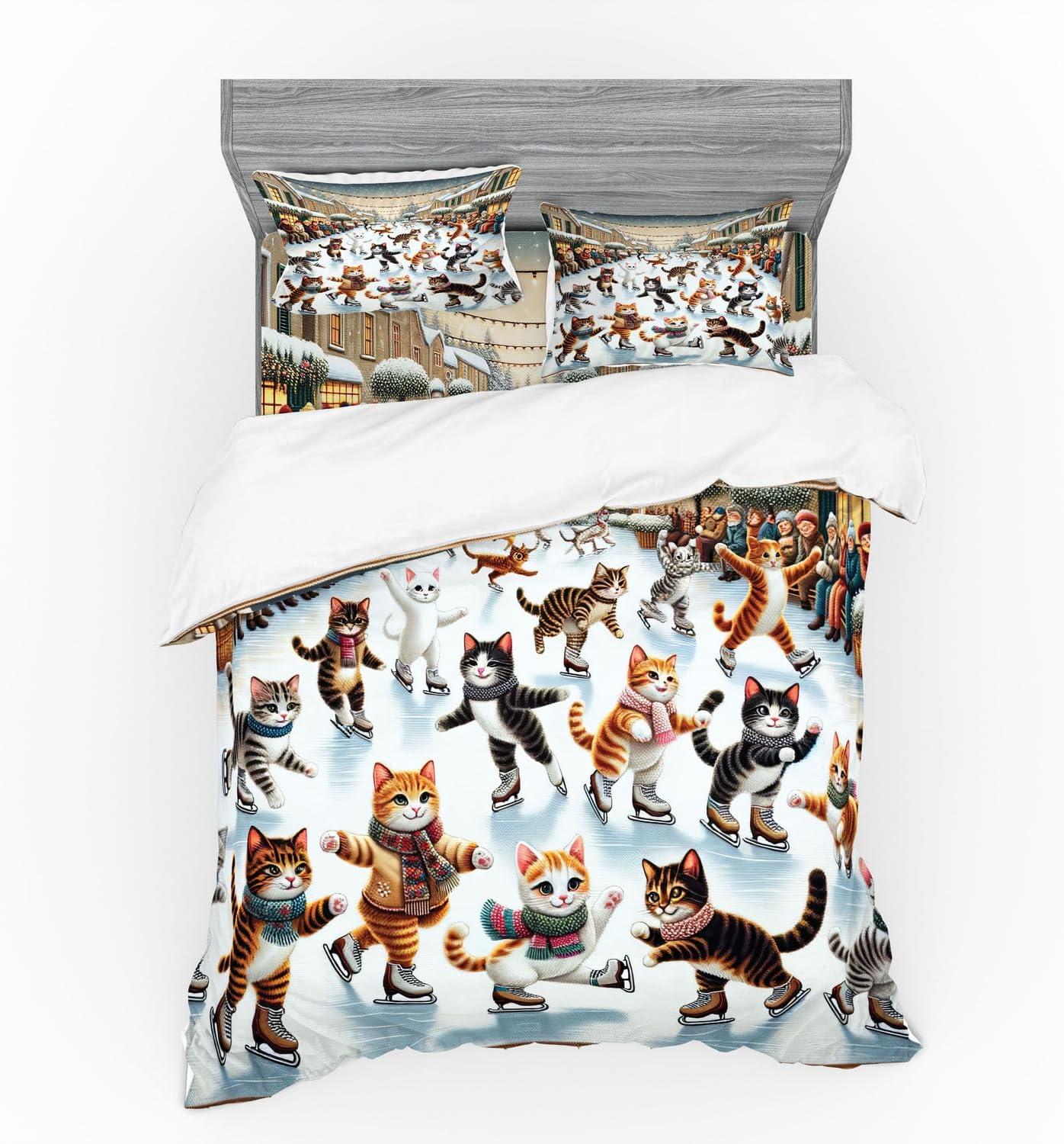 imageAmbesonne Cat Bedding Set Romantic Date Night of Kitties Drinking Milkshake Cozy Night Scene Valentines 4 Piece Duvet Cover Set with Shams and Fitted Sheet Queen Size Dark Blue ApricotOrange Brown Pale Blue