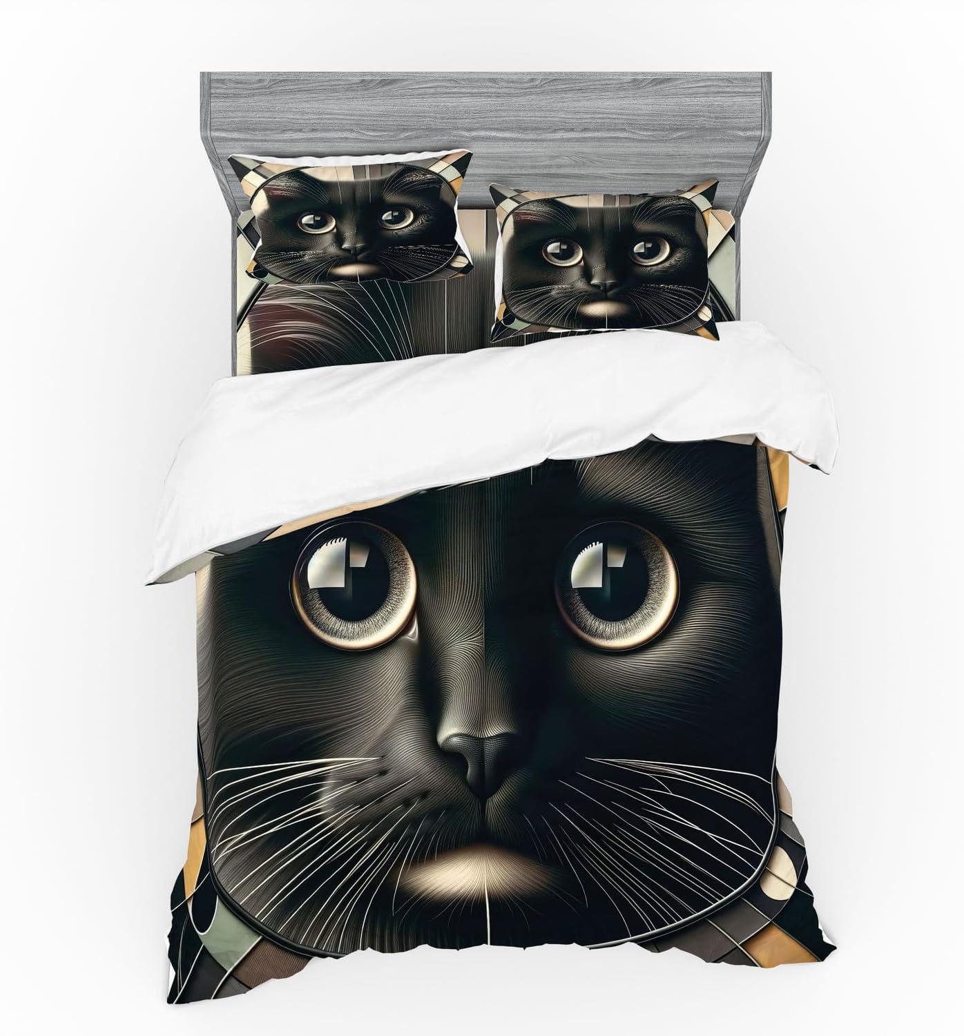 imageAmbesonne Cat Bedding Set Romantic Date Night of Kitties Drinking Milkshake Cozy Night Scene Valentines 4 Piece Duvet Cover Set with Shams and Fitted Sheet Queen Size Dark Blue ApricotCharcoal Grey