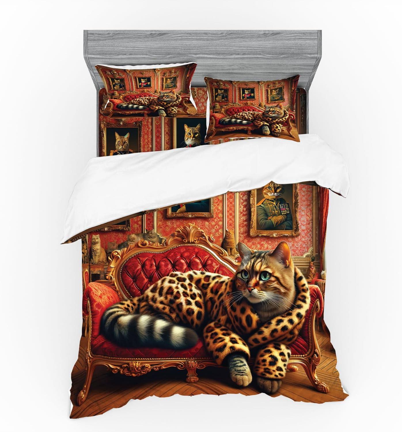 imageAmbesonne Cat Bedding Set Romantic Date Night of Kitties Drinking Milkshake Cozy Night Scene Valentines 4 Piece Duvet Cover Set with Shams and Fitted Sheet Queen Size Dark Blue ApricotMarigold Salmon