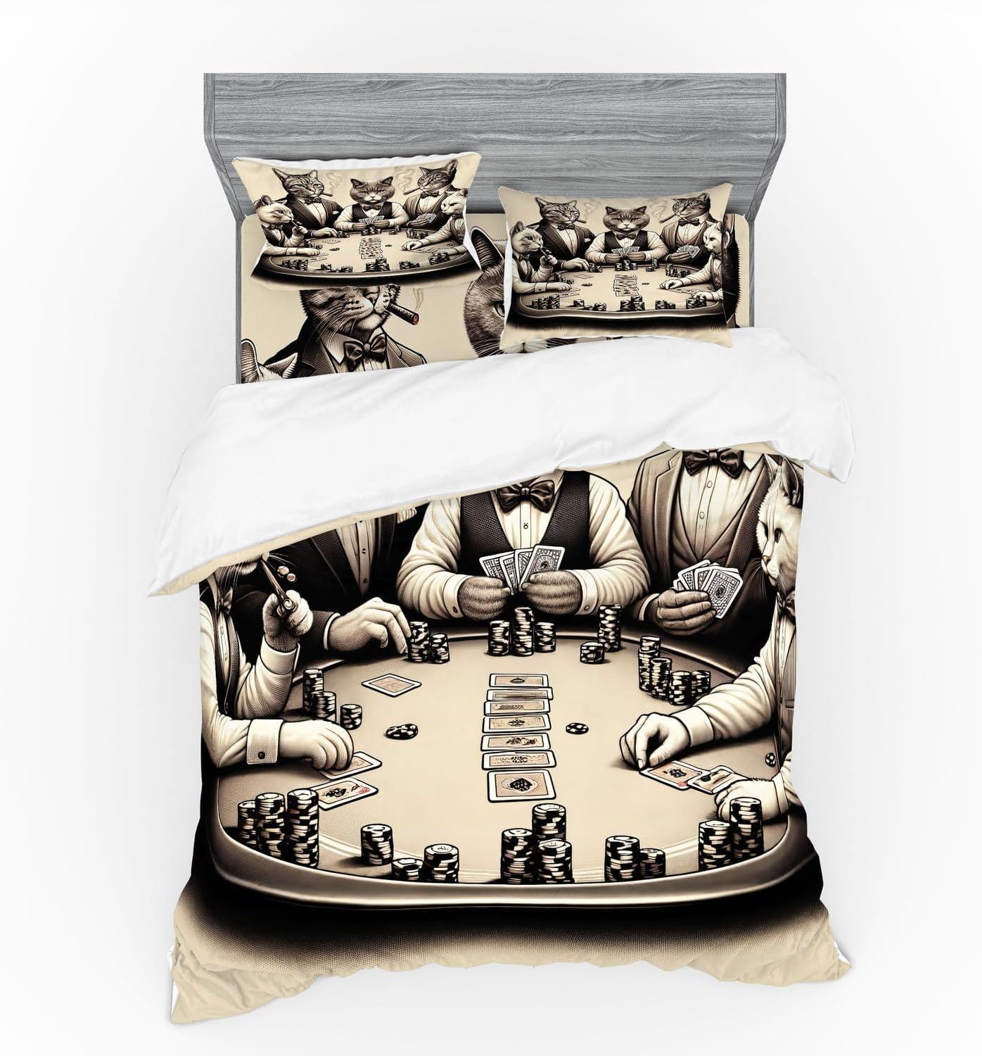 imageAmbesonne Cat Bedding Set Romantic Date Night of Kitties Drinking Milkshake Cozy Night Scene Valentines 4 Piece Duvet Cover Set with Shams and Fitted Sheet Queen Size Dark Blue ApricotIvory Dark Taupe