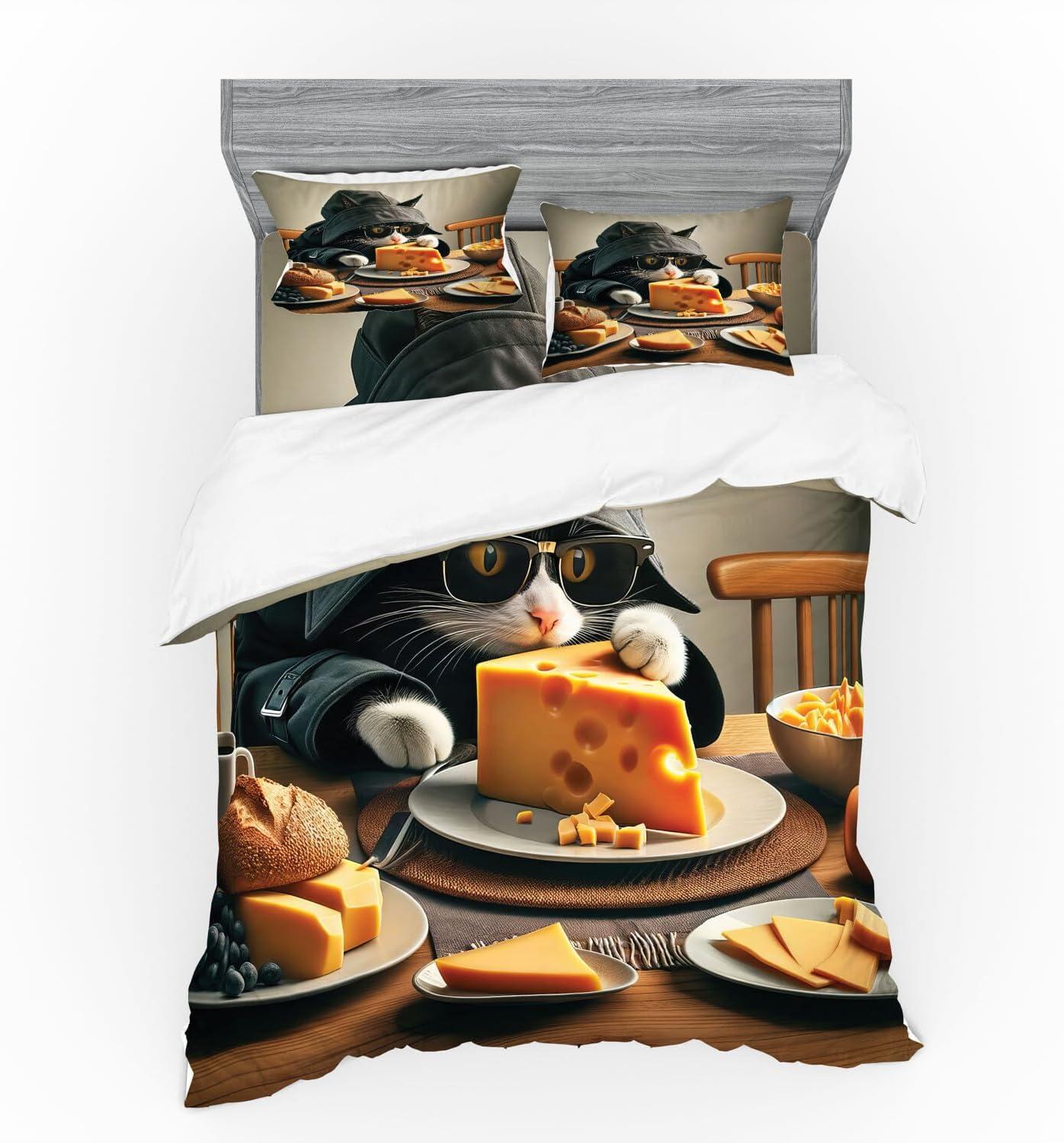 imageAmbesonne Cat Bedding Set Romantic Date Night of Kitties Drinking Milkshake Cozy Night Scene Valentines 4 Piece Duvet Cover Set with Shams and Fitted Sheet Queen Size Dark Blue ApricotMarigold and Charcoal Grey