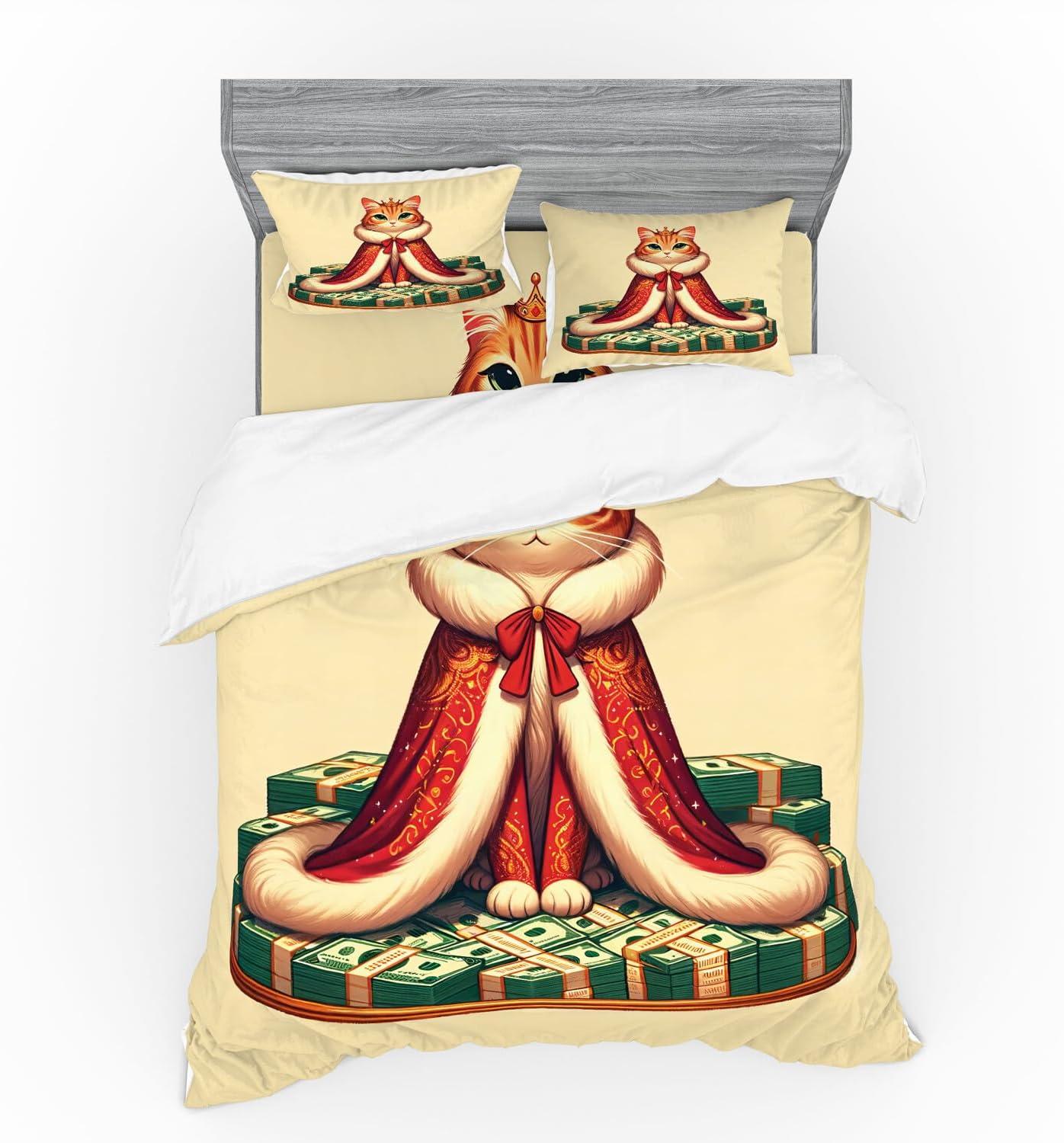 imageAmbesonne Cat Bedding Set Romantic Date Night of Kitties Drinking Milkshake Cozy Night Scene Valentines 4 Piece Duvet Cover Set with Shams and Fitted Sheet Queen Size Dark Blue ApricotCream Hunter Green and Orange