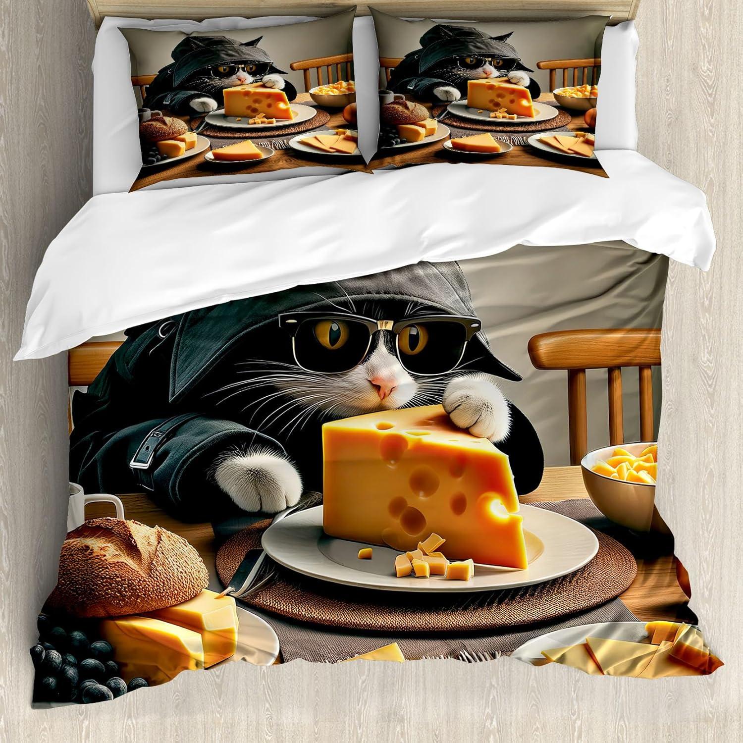 imageAmbesonne Cat Duvet Cover Set Romantic Date Night of Kitties Drinking Milkshake Cozy Night Scene Valentines Decorative 3 Piece Bedding Set with 2 Pillow Shams California King Dark Blue ApricotMarigold and Charcoal Grey