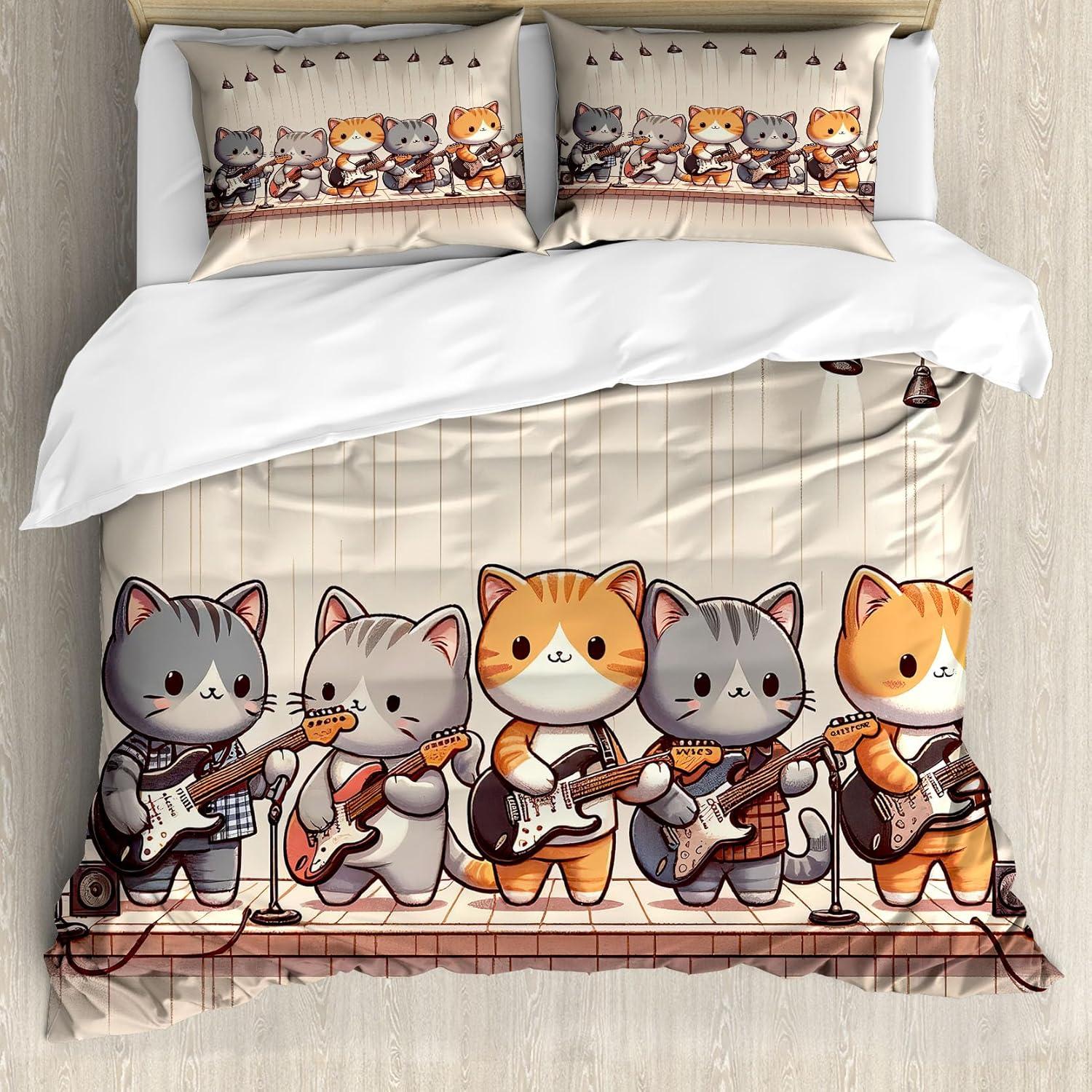 imageAmbesonne Cat Duvet Cover Set Romantic Date Night of Kitties Drinking Milkshake Cozy Night Scene Valentines Decorative 3 Piece Bedding Set with 2 Pillow Shams California King Dark Blue ApricotGrey Orange and Pale Tan