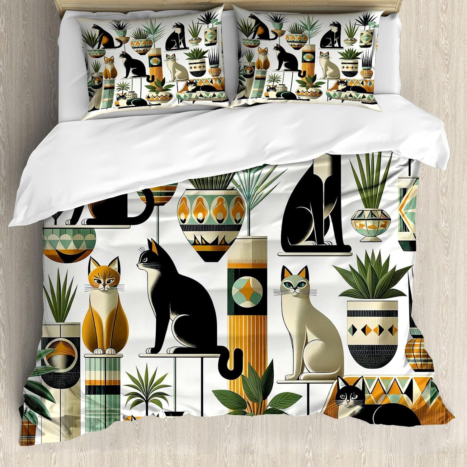 imageAmbesonne Cat Duvet Cover Set Romantic Date Night of Kitties Drinking Milkshake Cozy Night Scene Valentines Decorative 3 Piece Bedding Set with 2 Pillow Shams California King Dark Blue ApricotBlack Ginger Mint Green