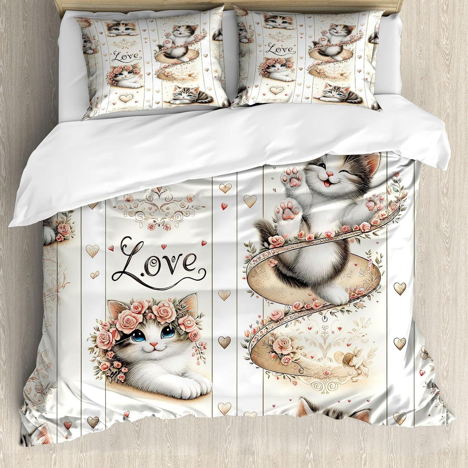 imageAmbesonne Cat Duvet Cover Set Romantic Date Night of Kitties Drinking Milkshake Cozy Night Scene Valentines Decorative 3 Piece Bedding Set with 2 Pillow Shams California King Dark Blue ApricotIvory Pale Brown Grey
