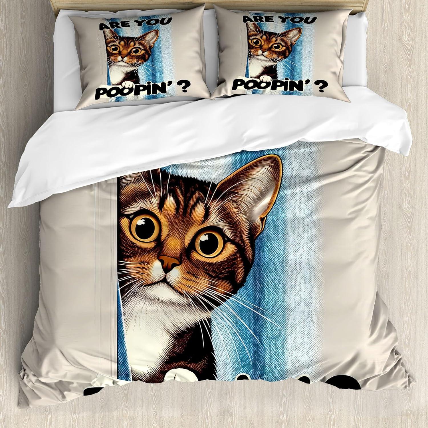 imageAmbesonne Cat Duvet Cover Set Romantic Date Night of Kitties Drinking Milkshake Cozy Night Scene Valentines Decorative 3 Piece Bedding Set with 2 Pillow Shams California King Dark Blue ApricotBlue Coconut Chocolate