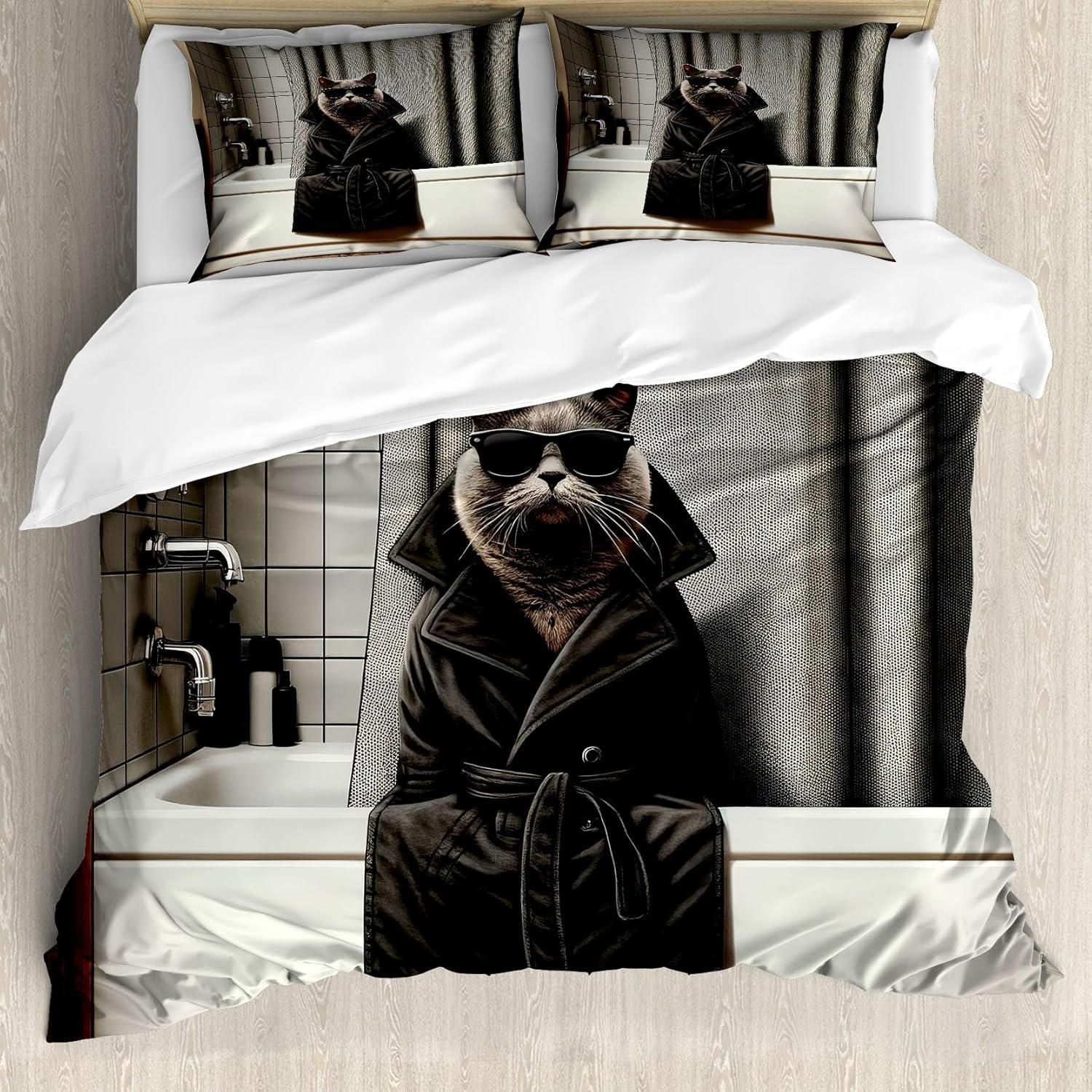 imageAmbesonne Cat Duvet Cover Set Romantic Date Night of Kitties Drinking Milkshake Cozy Night Scene Valentines Decorative 3 Piece Bedding Set with 2 Pillow Shams California King Dark Blue ApricotGrey and Charcoal Grey