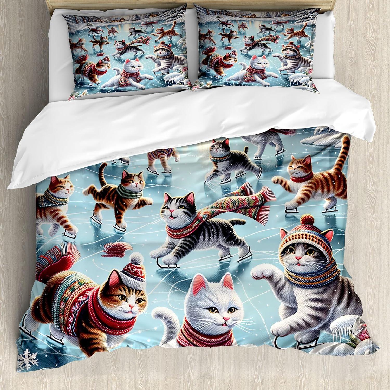 imageAmbesonne Cat Duvet Cover Set Romantic Date Night of Kitties Drinking Milkshake Cozy Night Scene Valentines Decorative 3 Piece Bedding Set with 2 Pillow Shams California King Dark Blue ApricotSoft Blue Burnt Orange